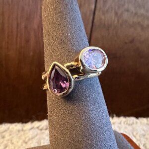 Pink and Purple Stone gold tone ring set sz 6